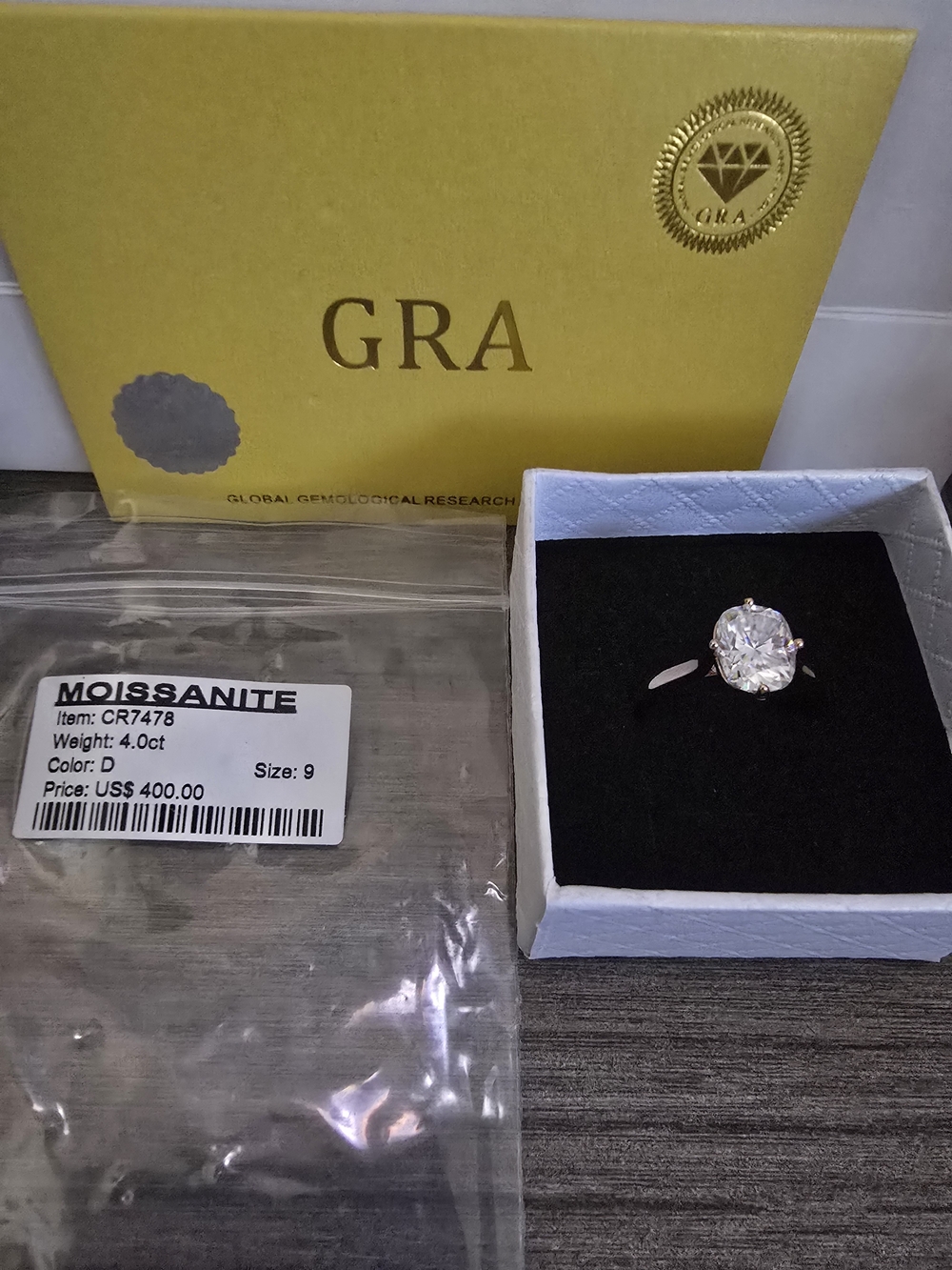 4 CT Moissanite Cushion Cut Solitaire Ring – Size 9